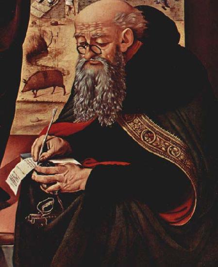 Piero di Cosimo Saint Anthony with pig in background, c. 1480 oil painting image